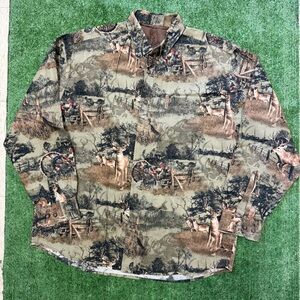 North River Camouflage Hunting Scene Button-Up Shirt, Size Large
